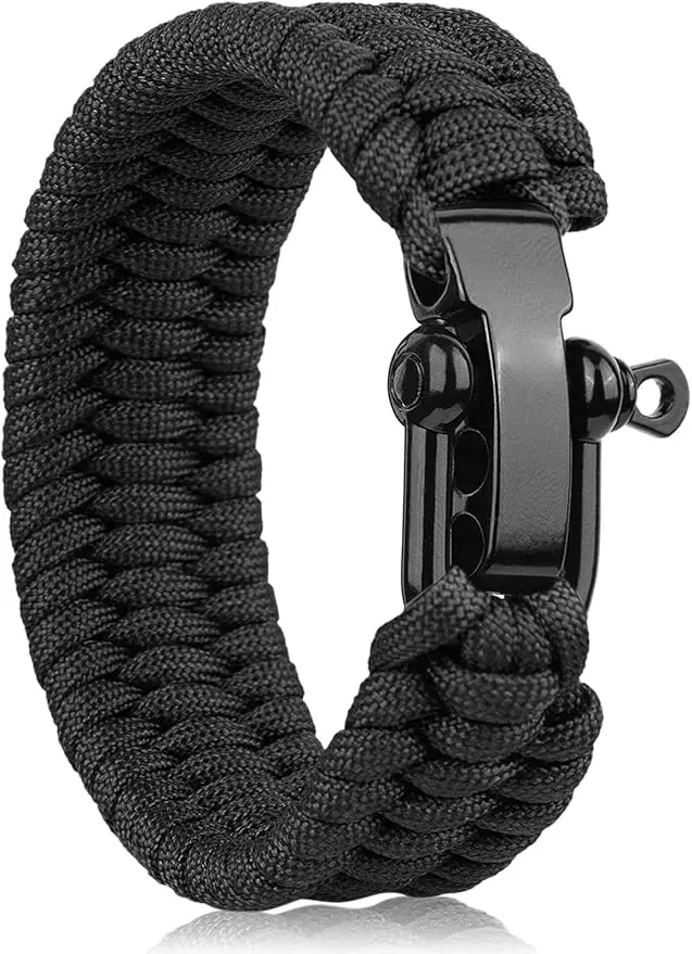 Überlebens-Armband, Taktisches Paracord-Armband mit Geschmiedetem Edelstahl U-Typ Schäkel-Verbindung, Dreifach Verstellbar