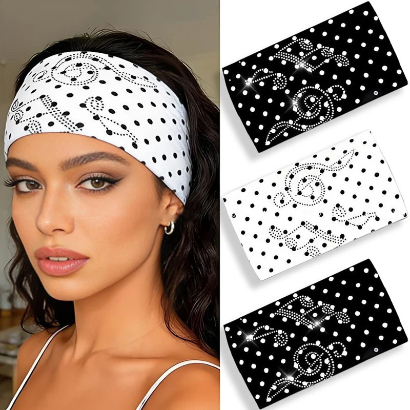 

Women's Vintage Rhinestone Musical Note Polka Dot Headband Rock Hip-Hop Punk Playful Hair Scarf Yoga Workout Party Performance