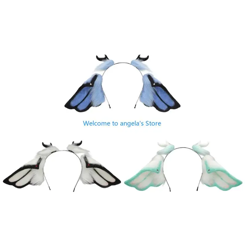 X4YC Handcrafts Faux Furs Fantasy Creature Animal Ear Hairband Bendable Devil Horn Hair Accessory For Anime Event Dressingup