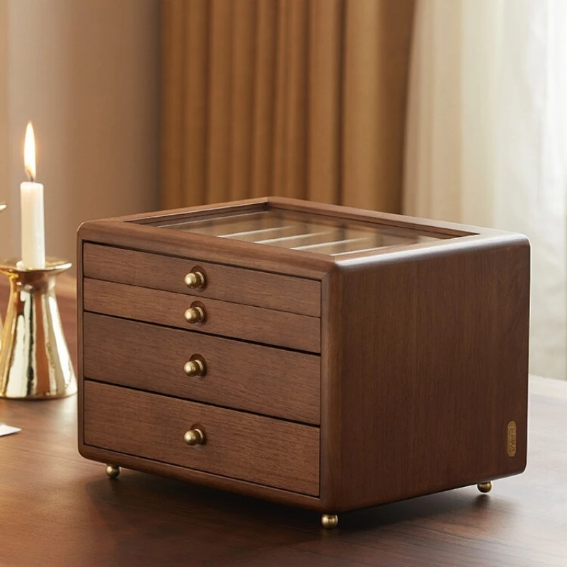 

Solid Wood Jewelry Storage Box High-end Exquisite Large-capacity Multi-layer Earrings Necklaces Accessories, Anti-oxidation Box