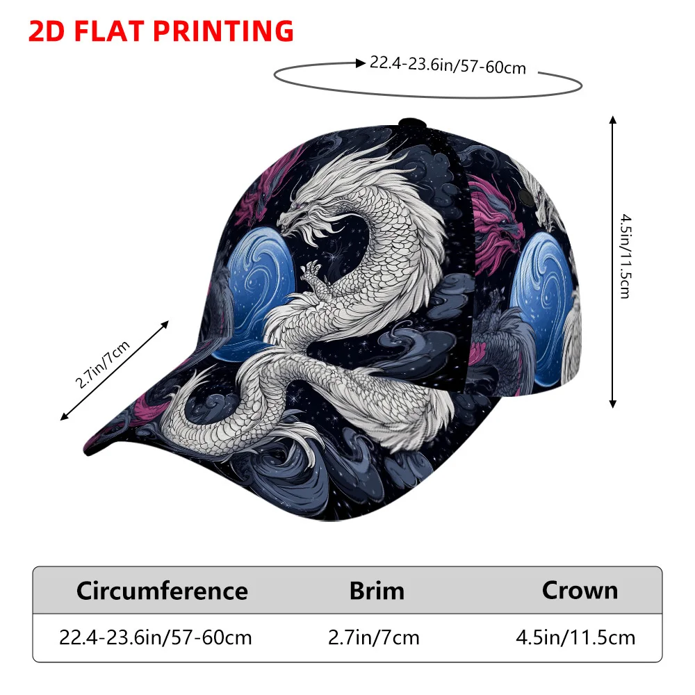 Yin Yang Cosmic Dragons Design Classic Baseball Cap Trendy Adjustable Duckbill Hat, Lightweight Construction Great for Everyday
