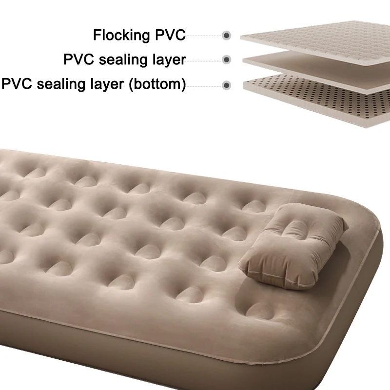 Air Mattress with Built in Pump Interior Foldable Inflatable Mattress Antileak Thicken Sleeping Bed Mat With Soft Flocked Top