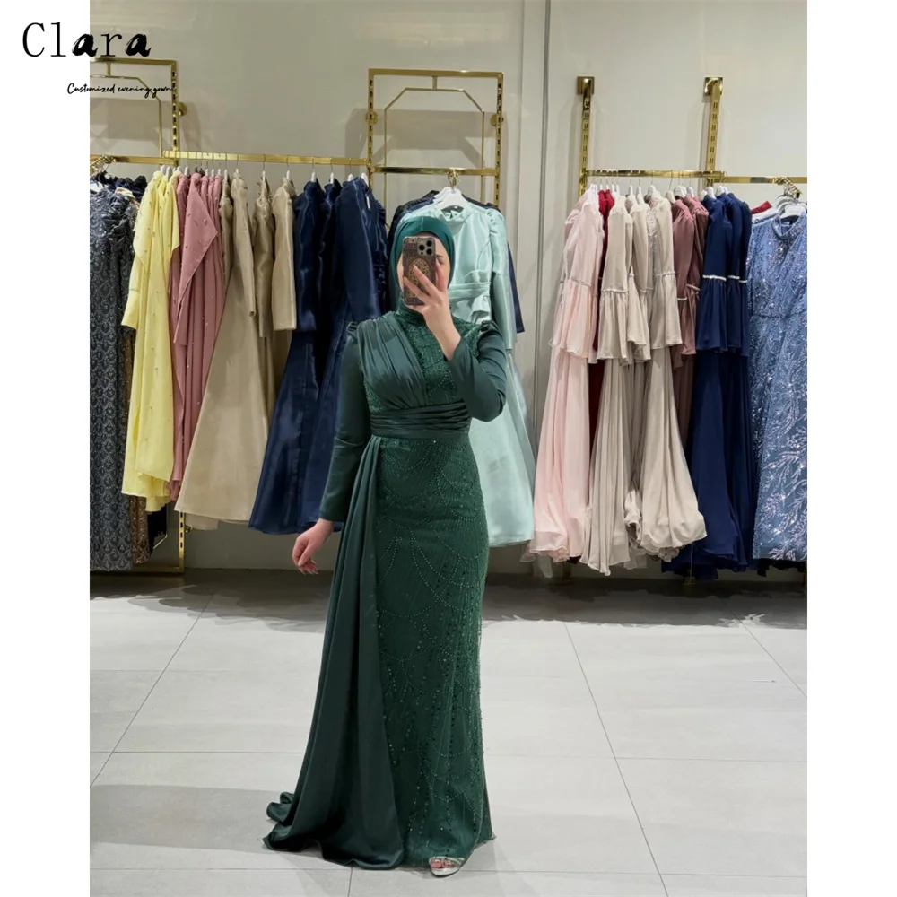 

Clara Custom Green Beaded Long Sleeve Fishtail Dress Party Dresses Luxury 2026 Curved Elegant Party Dresses for Wedding Woman
