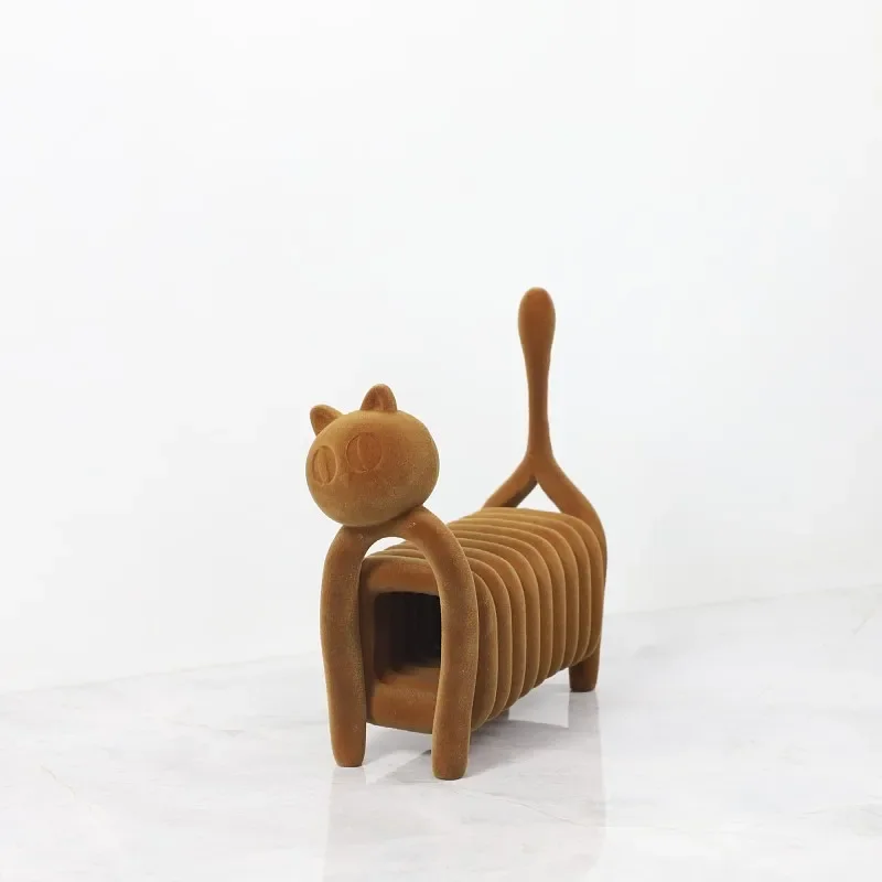 Nordic creative flocking resin line hollow art cat sculpture ornament living room bedroom entrance home decoration