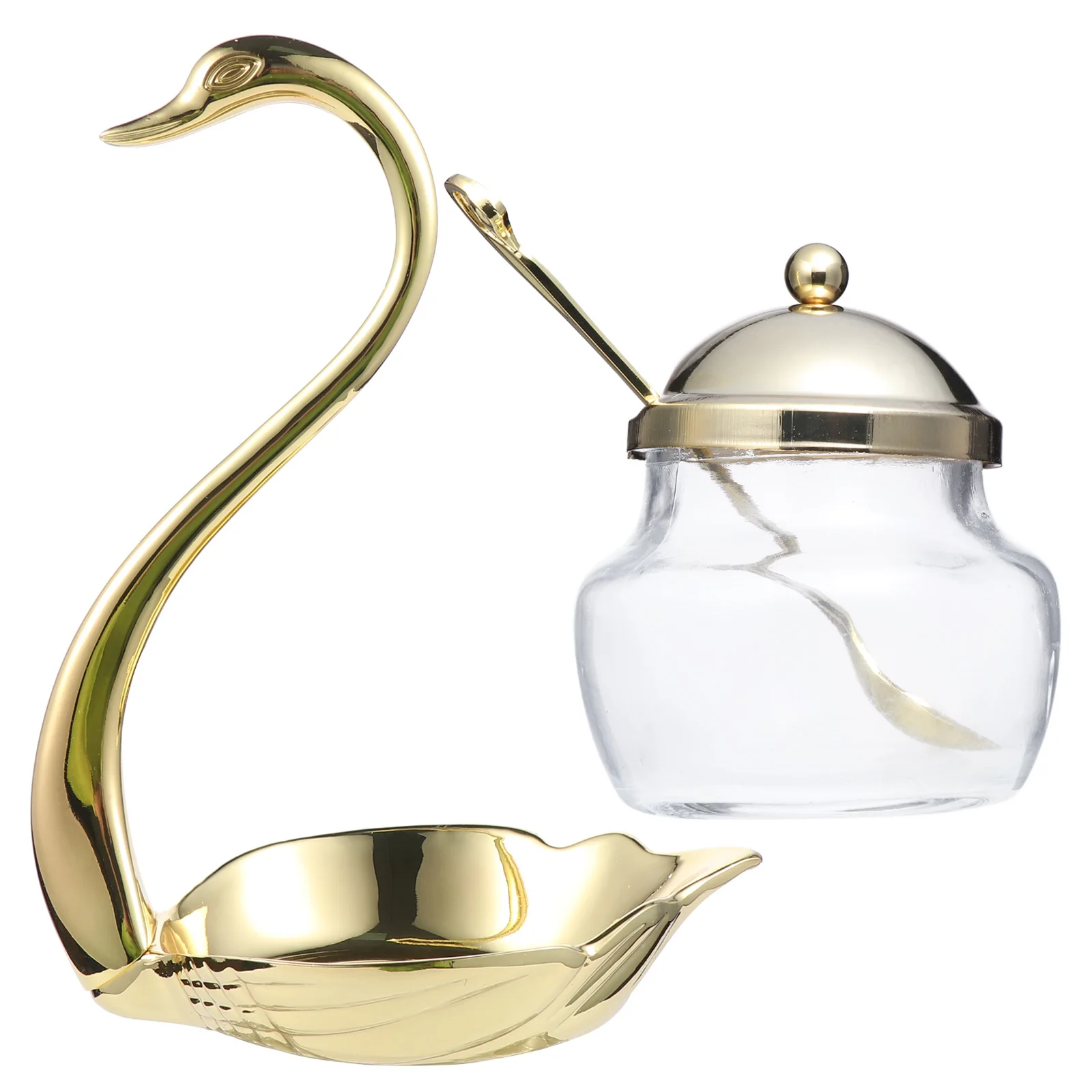 

1Pcs Swan Rack Kitchen Seasoning Jar Glass Salt Sugar Container Zinc Alloy Condiment Pot Spoon Condiment Pot Kitchen Supplies
