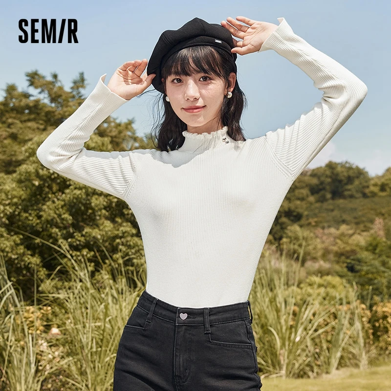 Semir Knitted Sweaters Women Slim-Fitting Bottoming Shirts Chic V-Neck Pullovers Versatile Autumn Winter Sweaters