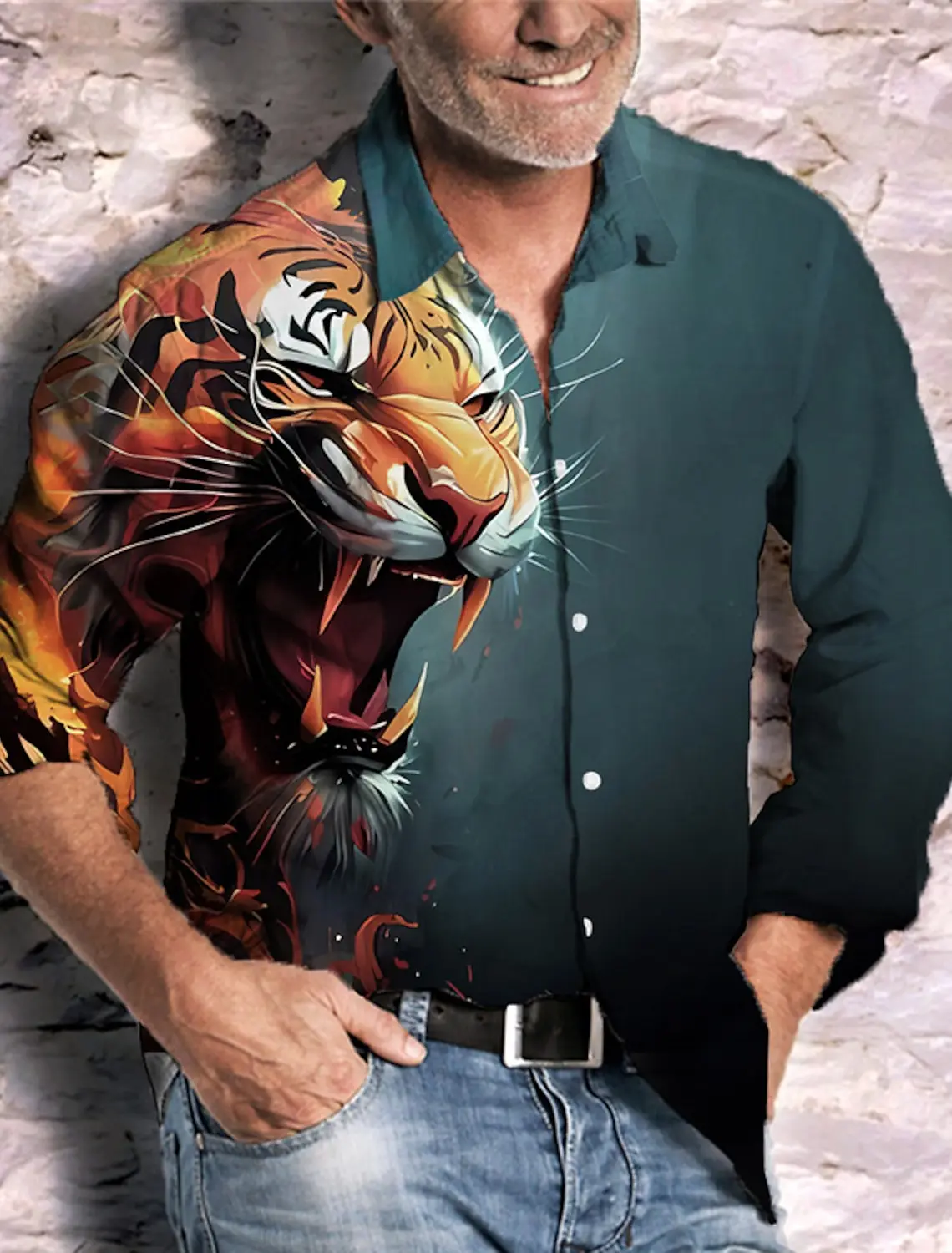 Men's Long Sleeve Shirt Animal Tiger Pattern Cuff Outdoor Street Long Sleeve Print Clothing Fashion Streetwear Designer Casual