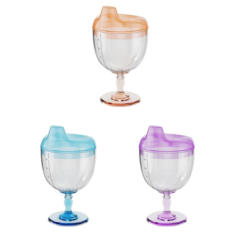 Plastic Baby Goblet Sippys Cup Transparent Beverage Mug & Lid Milk Bottle 180ml