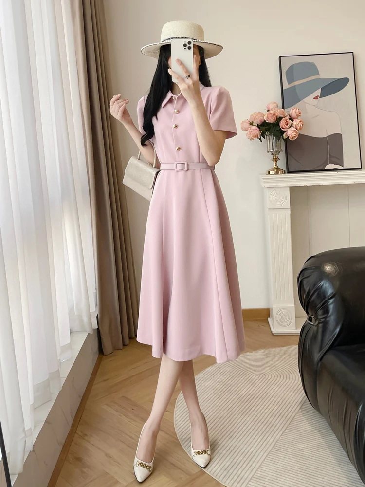 

Женское модное платье-миди Ele Slimming с завышенной талией, простое, из полиэстера, с коротким рукавом, А-силуэт, новинка весенней коллекции.