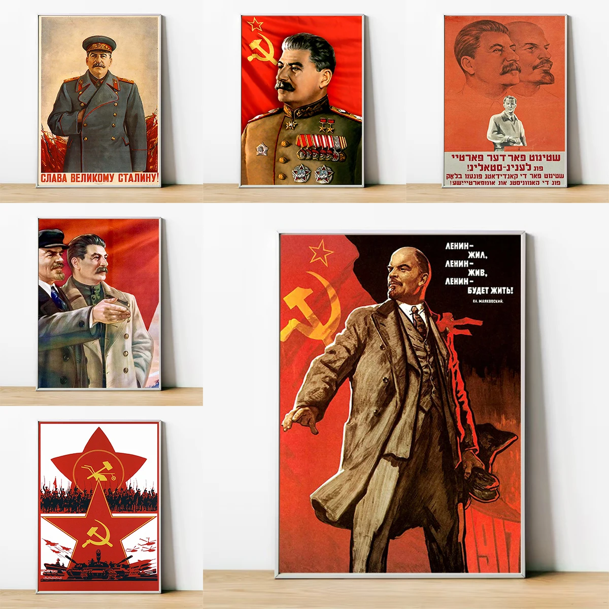 Soviet Union Lenin Joseph Stalin Portrait Russian Soldier Poster Decorative Painting for Bedroom Decoration Room Decor Wall Art