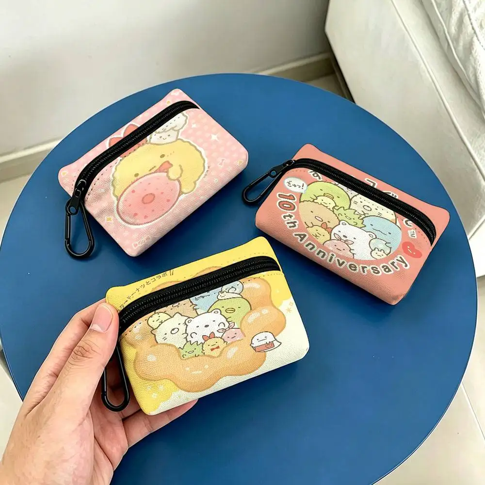 Cute Character S-SumikkogurashiS Compact Oxford Cloth Coin Purse Detachable Carabiner Hook Portable Key Card Organizer Pouch
