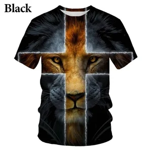 Männer und Frauen in 3D gedruckt mit Cross -Lion -Muster Christian T -Shirt, große, atmungsaktive und coole Kleidung, Sommer, neue Mode 6 Hauptverkäufe Christian Leao T -Shirt - №4
