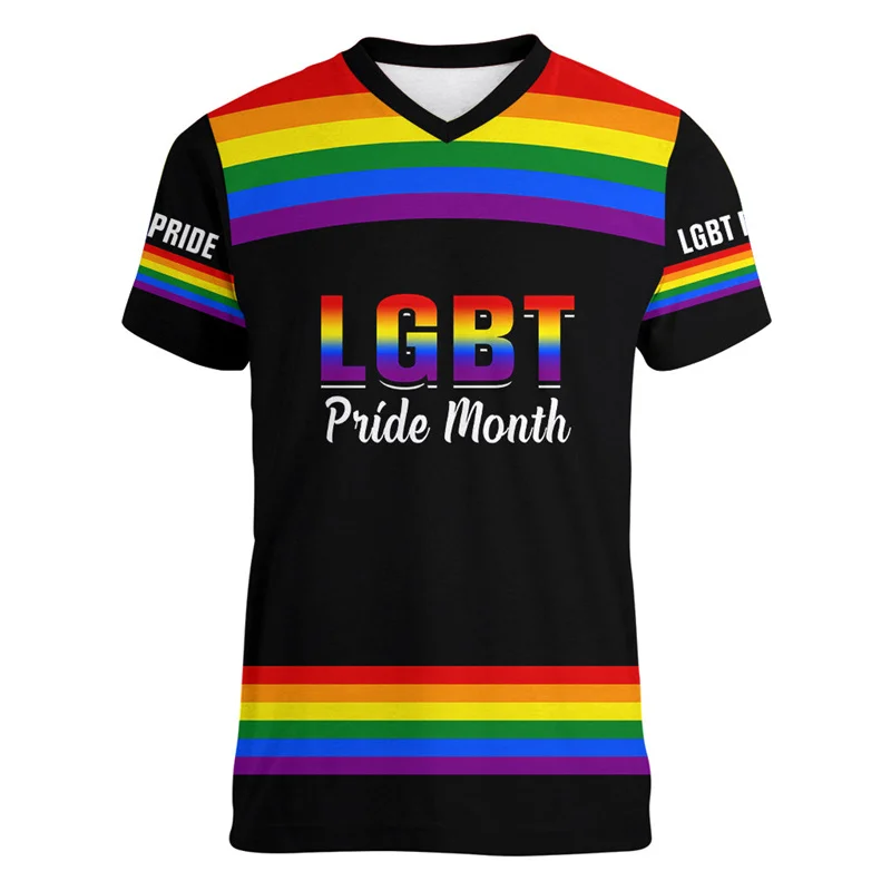 

Fashion Gay Pride LGBT T-shirt For Men Women Love is Love Rainbow V Neck T Shirt Street Party Short Sleeve Oversized Tee Shirts