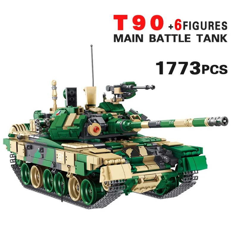 1773 PCS WW II Military Russia T-90 Main Battle Tank Model Soldier Weapon Building Block Sticker Gift Small Bricks Children Toys