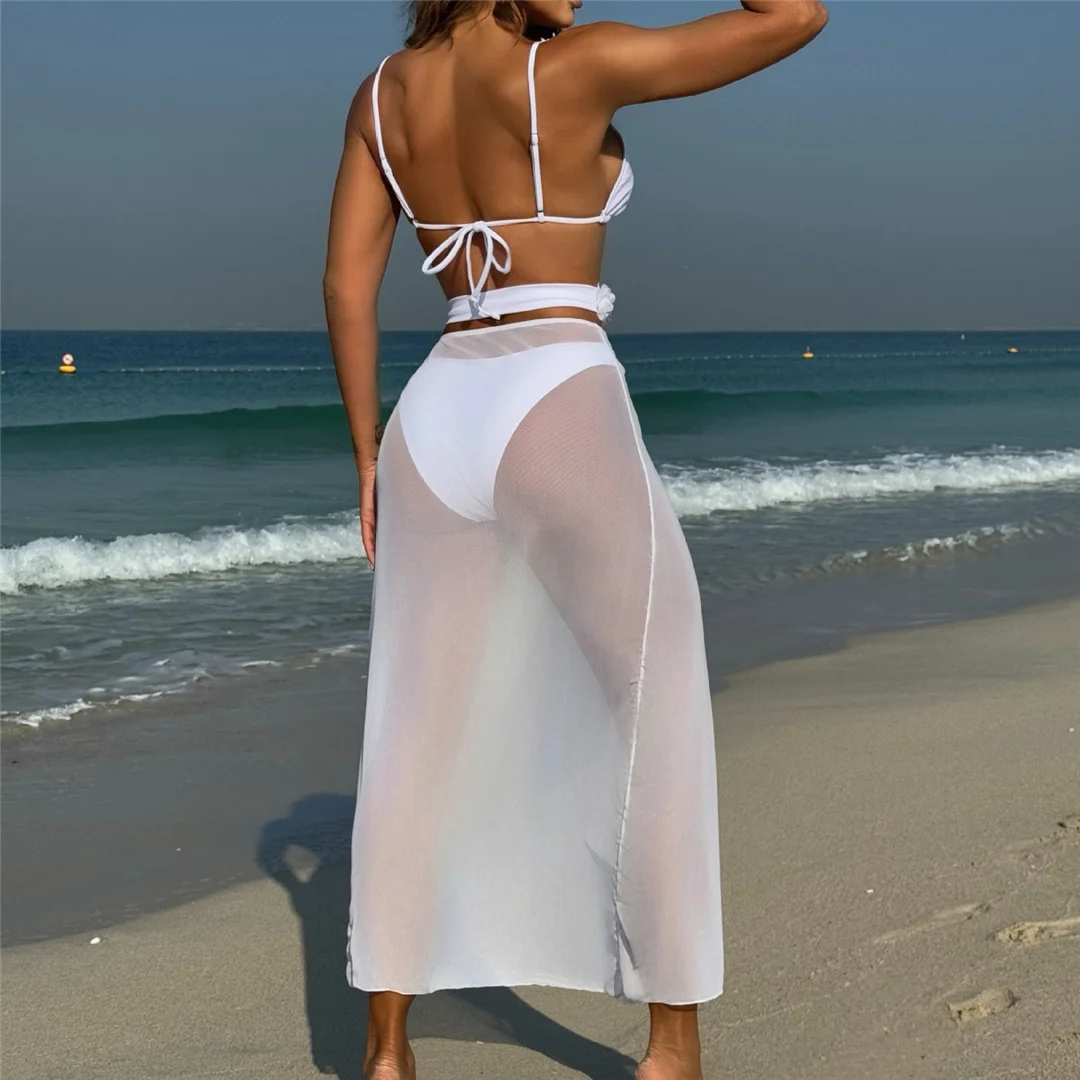 Mit Rock, 3D-Blumen, V-Ausschnitt, Bikini, Damen-Badebekleidung, dreiteiliges Bikini-Set, Damen-Badeanzug, gepolsterter Badeanzug, Badebekleidung, V6505. – Detail 6