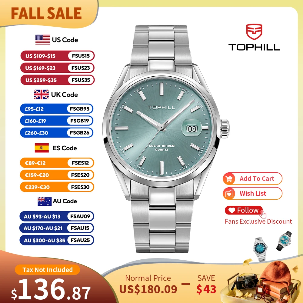 Solar Powered Watch - ساعة يد فاخرة للرجال من توبهيل