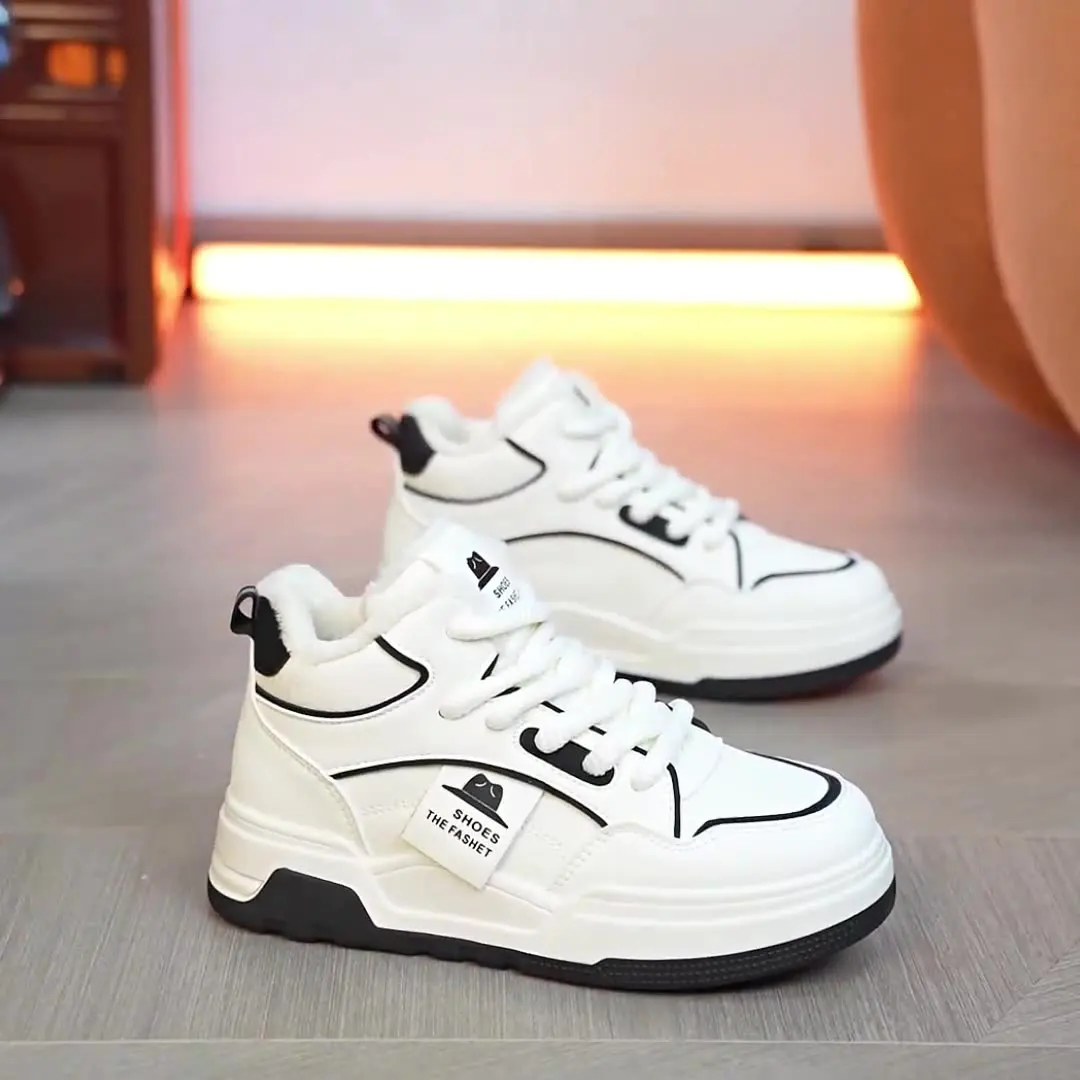 NEW Winter Warm White Shoes for Women Sneakers Fashion Students Board Shoes Lady Leather High Top Casual Flat Non Slip Trainers