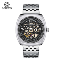 Men's Barrel Shaped Hollow Skeleton Mechanical Watch Automatic Square Wristwatch Fashion Business Sports Style Steel Band