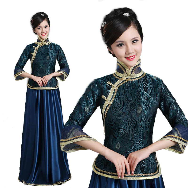 

Chinese Traditional Tang Suit Elegant Guzheng Performance Stage Wear Classical Folk Dance Costume