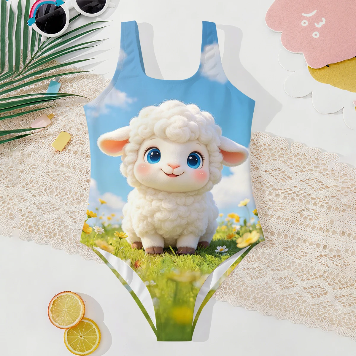 Girls' Summer Style Atmospheric Lamb Fshion Tight One-piece Swimsuit
