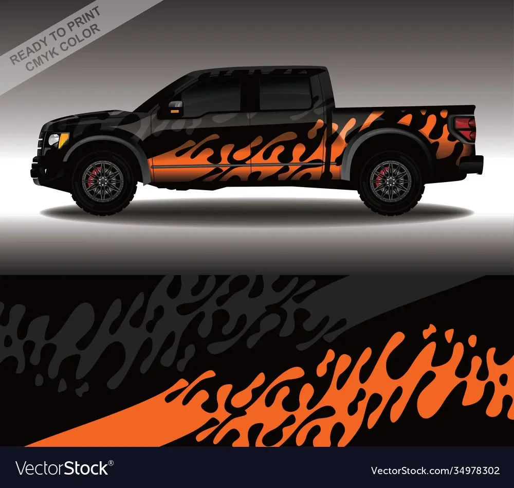 Orange Pickup Car Graphic Decal Full Body Racing Vinyl Wrap Car Full Wrap Sticker Decorative Car Decal Length 400cm Width 100cm