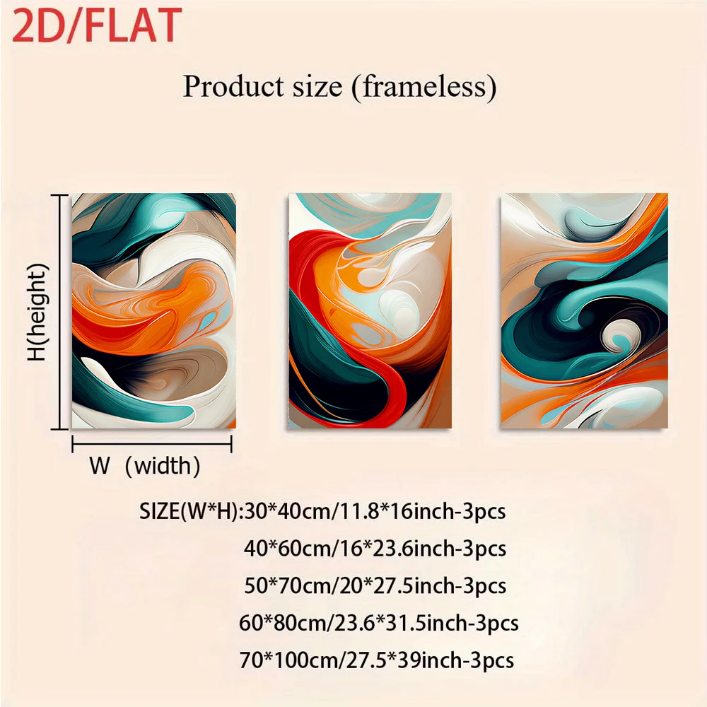 3PCS Large-sized frameless canvas paintings,1 set of modern abstract three-panel frameless decorative paintings, minimalist mode