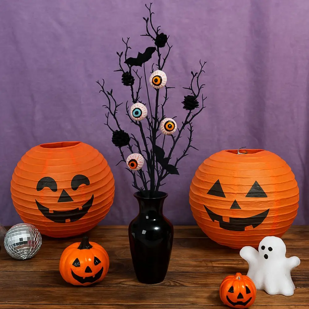

50cm Halloween Maple Bat Bouquet Spooky Black Artificial Eyeball Twig Branch Plastic Realistic Fake Plants Ghost Festival