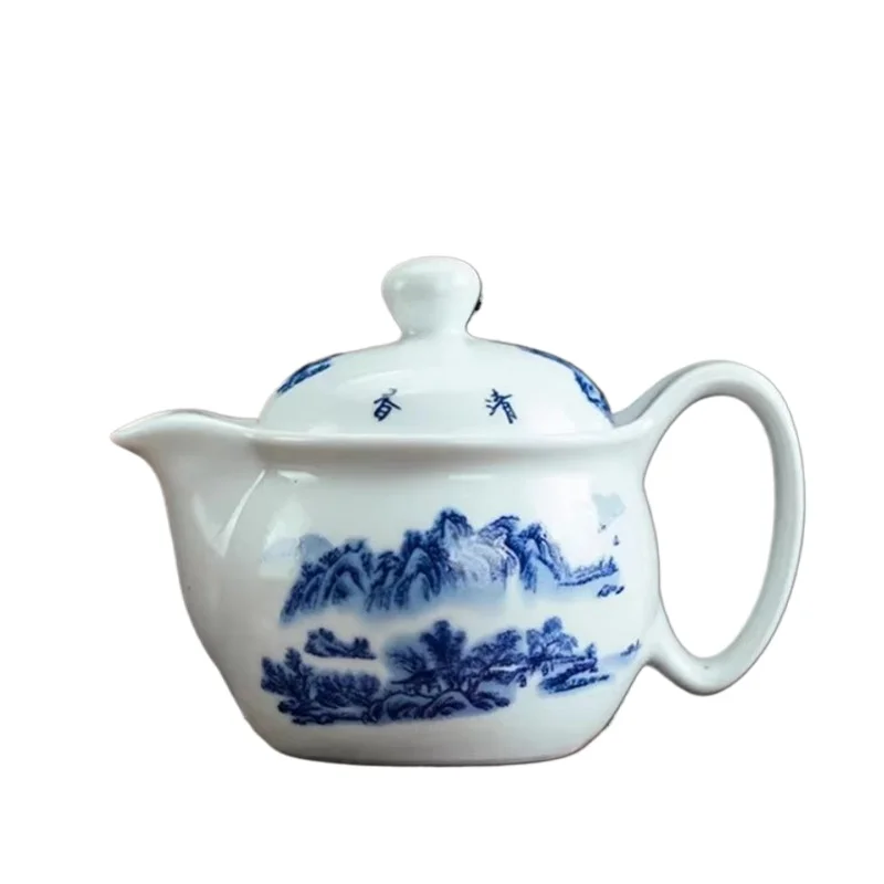 Jingdezhen-Ceramic Teapot with Stainless Steel Filter, Large Capacity Household Pot, Blue and White Porcelain Teaware, 400ml