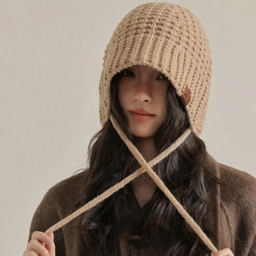 Fashion Short Brim Knitted Hat Lace-up Woolen Panama Caps Windproof Fisherman Hat Women