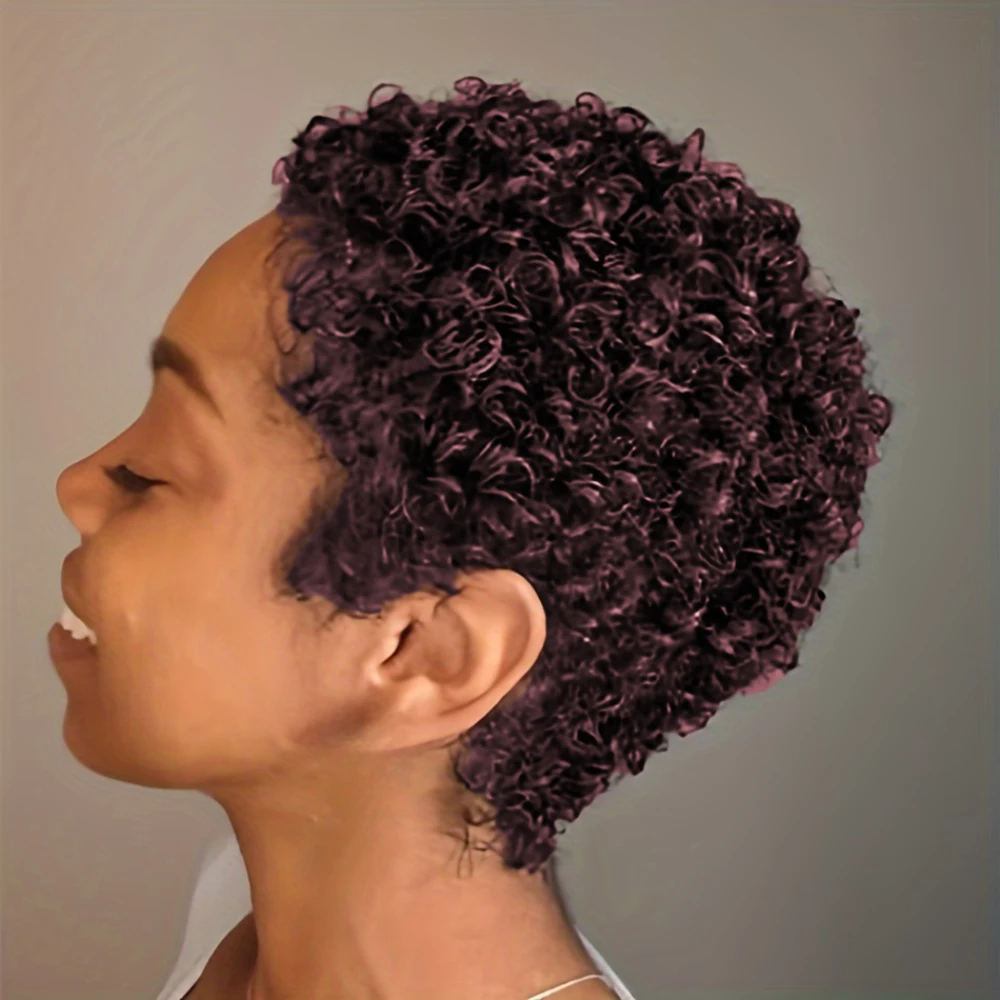 密度150% 4インチ フルマシンメイド ショートアフロカーリー人毛ウィッグ アフロショートウィッグ 女性用ピクシーカット人毛ウィッグ