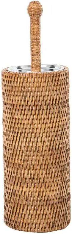 

Набор туалетных щеток из ротанга 4,5 × 15,5 дюймов, сотканный вручную медово-коричневый, съемная чашка и крышка, гигиенический
