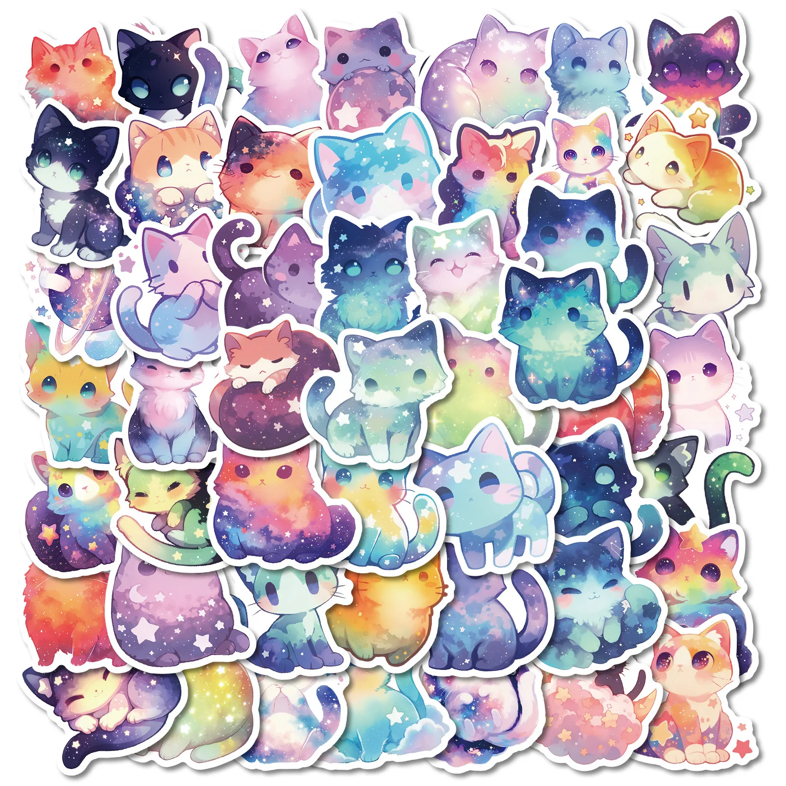 10/30/50pcs Fancy Purple Starry Sky Cats Stickers Cartoon Decals Decoration DIY Fridge Bike Phone Notebook Stationary Kids Toys