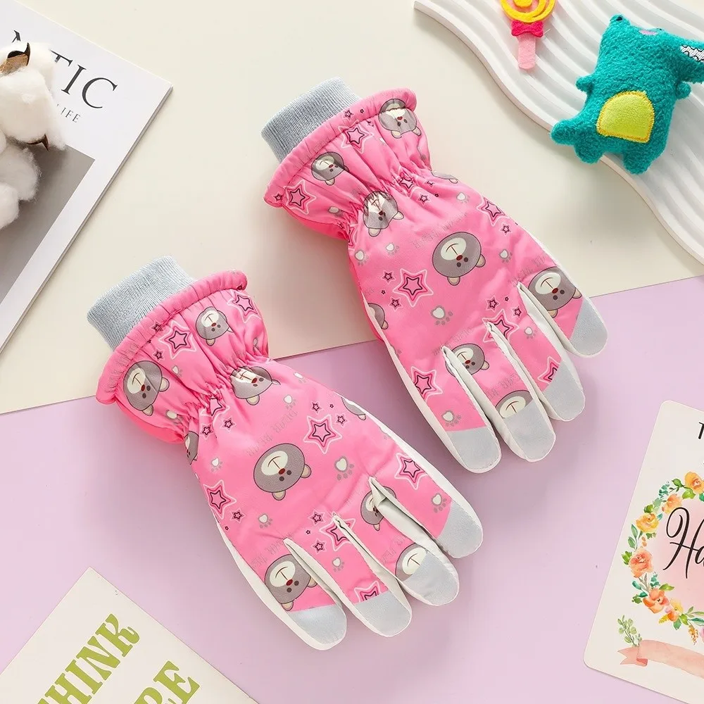 Novo urso bonito luvas de esqui de pelúcia à prova de vento luvas de ciclismo tela tocável à prova de frio à prova de vento luvas à prova de frio outono e inverno