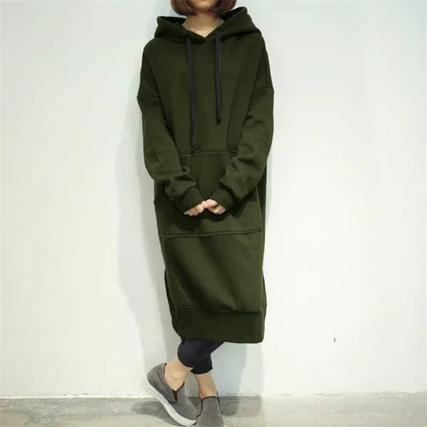 Women Long Hoodies Autumn Winter Loose Hooded Sweatshirts Casual Oversized Sweatshirt Baggy Pullovers Dress 7 Colors S-5XL