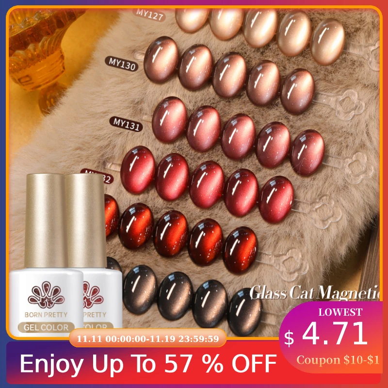 BORN PRETTY 6 pièces ébène Rose perle de verre chat magnétique Gel pour les yeux vernis à ongles ensemble tremper Gel vernis cristal 7ml Ancora rouge automne