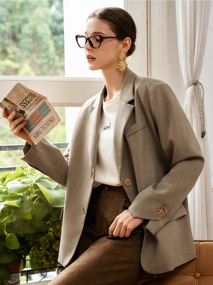 

OLrain Women's Fashion Blazer 2025 Autumn New Solid Casual Commute Jackets Elegant Versatile Long Sleeve Suits GN56QW93919