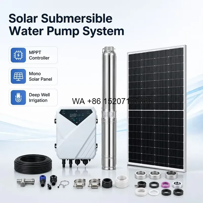 Wmwmnu Solar Submersible Water Pump System with MPPT Controller and Solar Panels for Borehole Deep Well Agricultural
