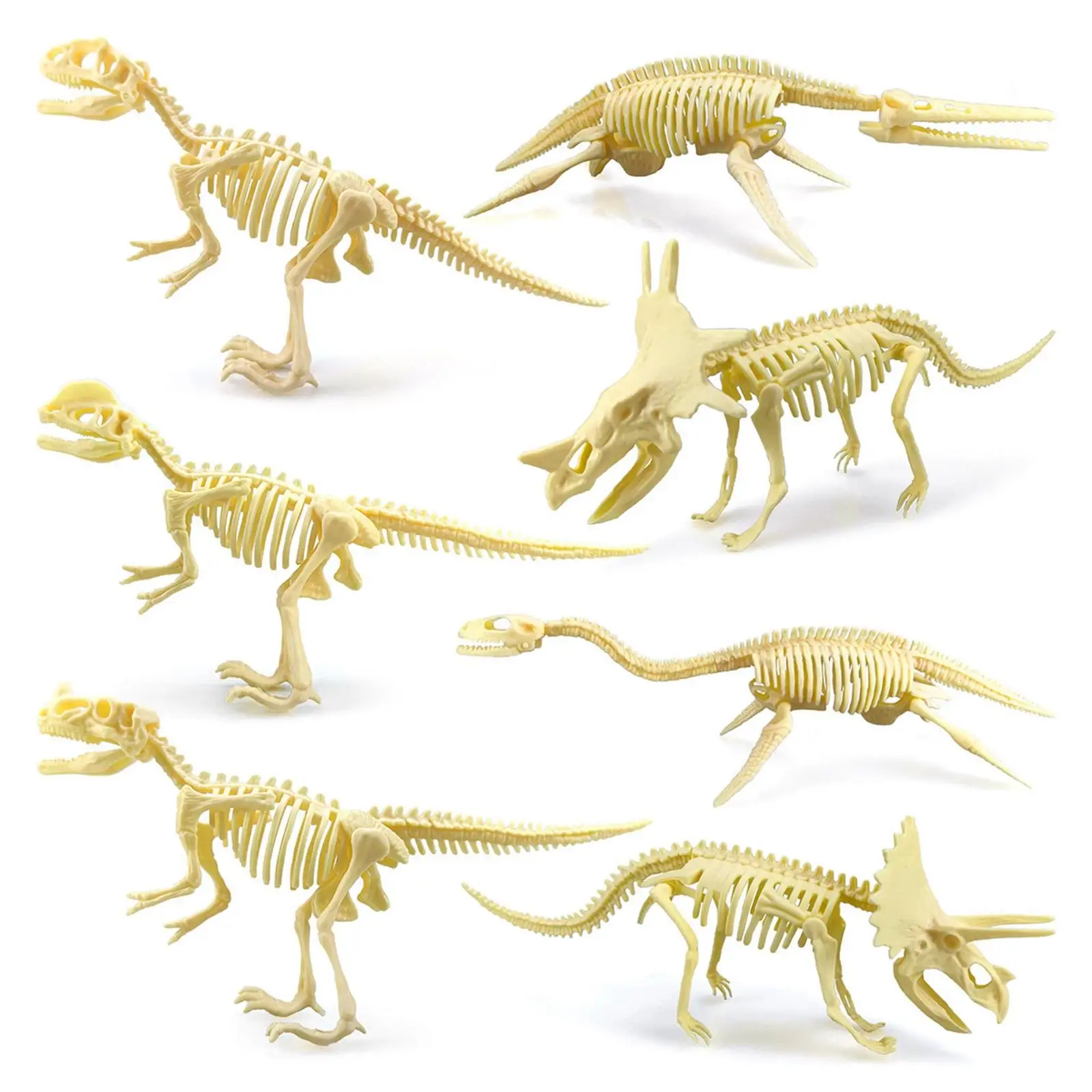 Dinosaur Skeleton Models Figurines, coleção aniversário para crianças, 7pcs