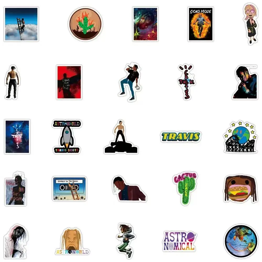 50PCS Coole Rapper Travis Scott Sänger Aufkleber Fahrrad Skateboard Kühlschrank Gitarre Gepäck DIY Wasserdichte Witz Aufkleber Kind Spielzeug – Detail 4
