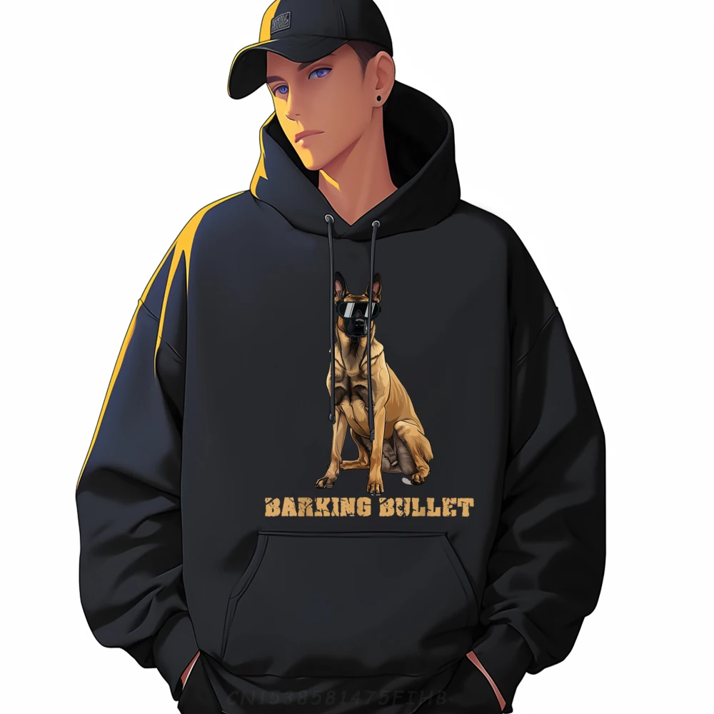 

Slogan Hoodies Loose Long Sleeve Male Sweatshrt Belgian Shepherd Barking Bullet Funny Slogan Christmas Hoodies Round Collar