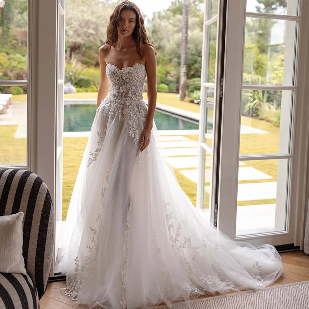 High Quality Handmade Flowers Vestido De Novia Customized A-Line Tulle Wedding Dress Exquisite Sequined Beading Robe de mariée