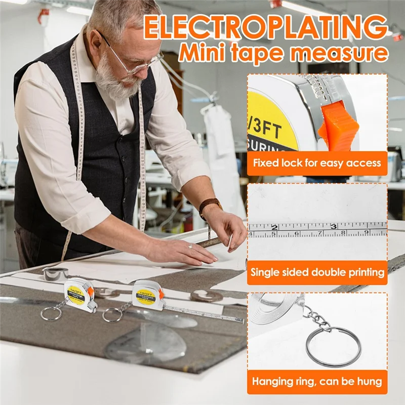 -A90P 15 Pcs Mini Tape Measure, Retractable Keychain Tape Measurement 1 M/3 FT Inch/Metric Scale Small Flexible Measuring Tape