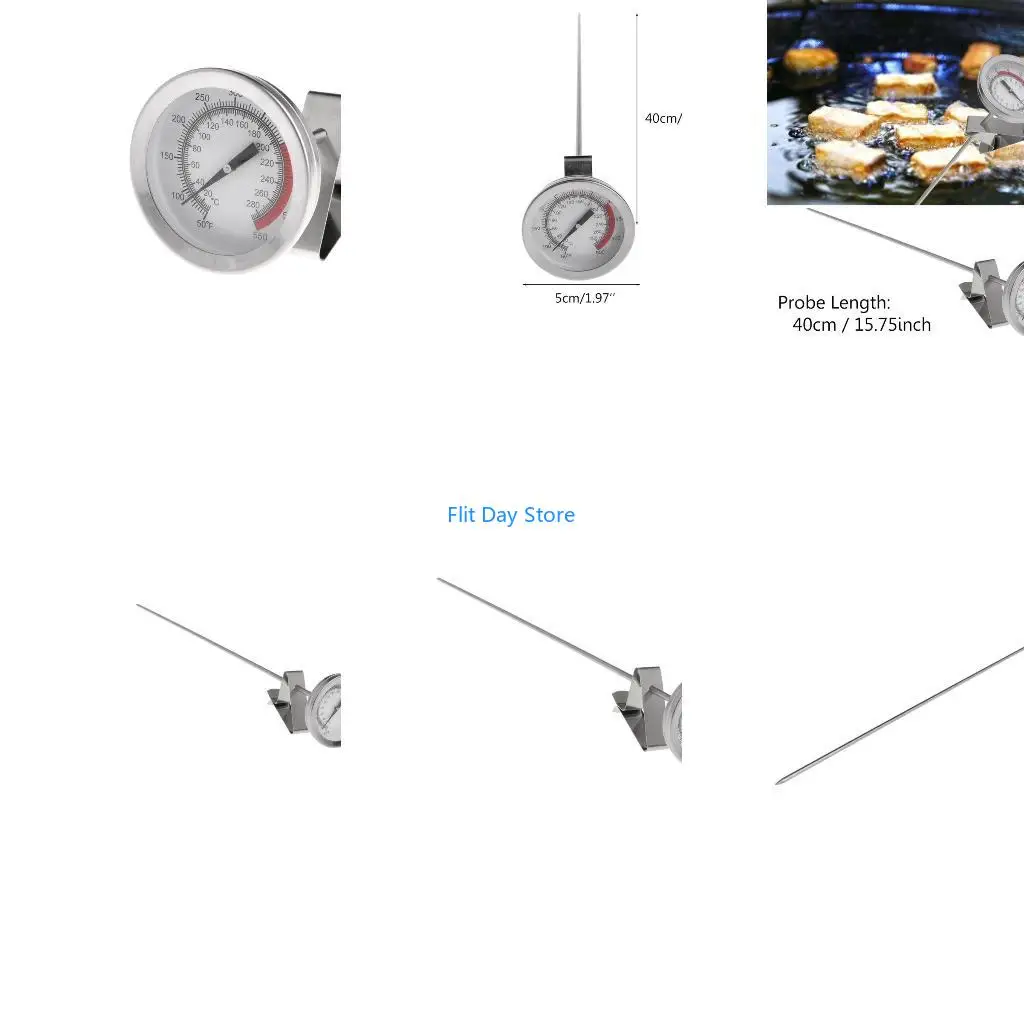F92C 16In Long Probe Stainless Steel Fried Thermometer  For French Fries  Fried Chicken  and Other High-temperature Testing.