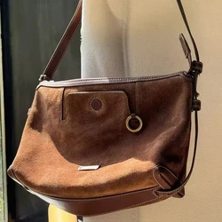 Brand Design Brown Suede Armpit Bag For Women Retro Casual Versatile Dumpling Bag Ladies Shoulder Bag Commuter Tote Bag 2025 New