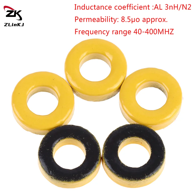 (ZYDD01) 5PCS T37-6 Iron Powder Cores Ferrite Toroid Core Coating Yellow & Gray 9.5*5.2*3.3mm AL=3.0nH/N2 8.5uo Iron Dust Core