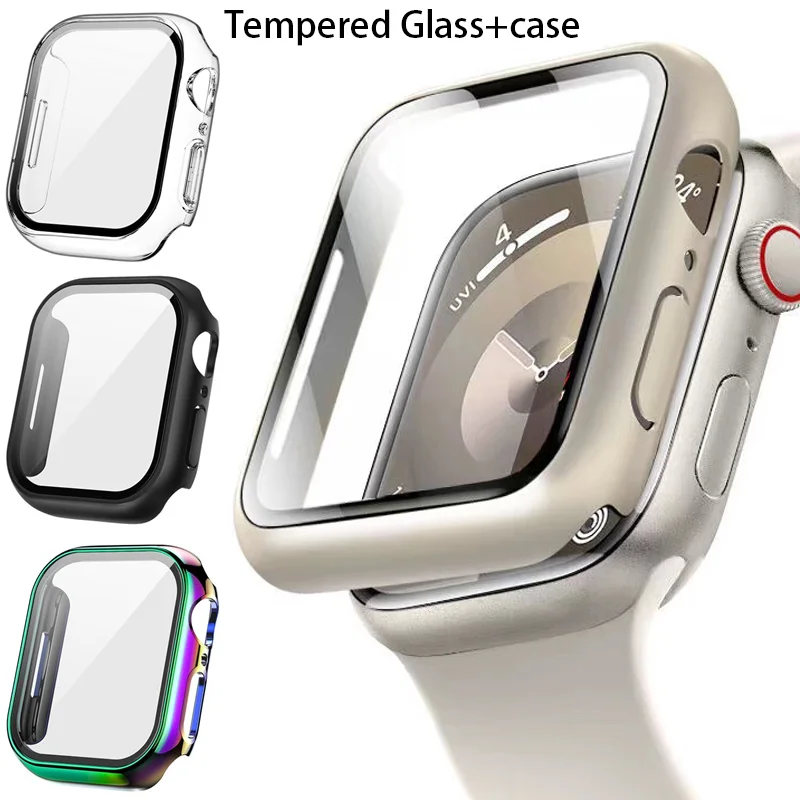 Gehard Glas + cover Voor Apple Horloge Accessoires 45mm 41mm 42-40-44mm Screen Protector voor Apple horloge Case serie 9 7 8 5 6 SE