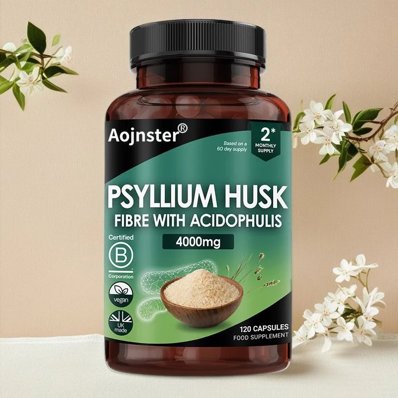 Aojnster Psyllium Husk Capsules 4000mg, Fibre with Acidophulis, Vegan Gut Wellness Support, 120 Capsules