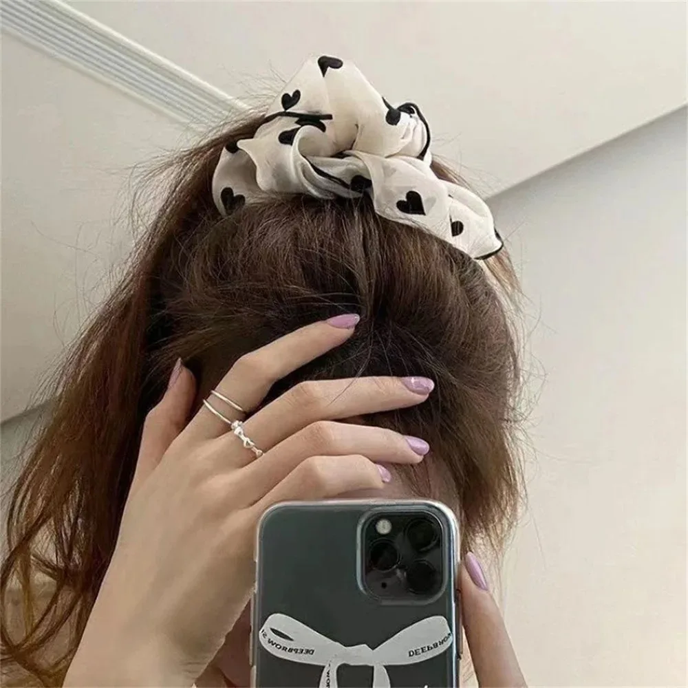 3Pcs/set Minimalist Sweet Fabric Hair Ties for Women Floral Polka Dot Printed Hair Scrunchies with Elastic Hair Accessories
