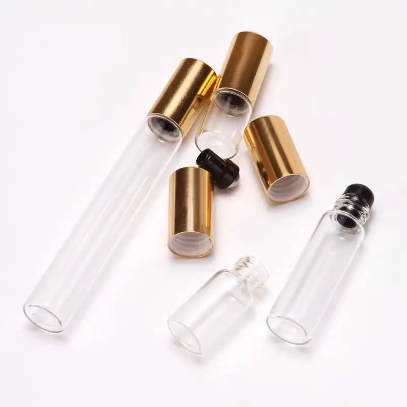 1-10ml Glass Roll on Bottle Sample Test Essential Oil Vials Steel Ball Separate Perfume Go Bead Fine Transparent Portable Empty