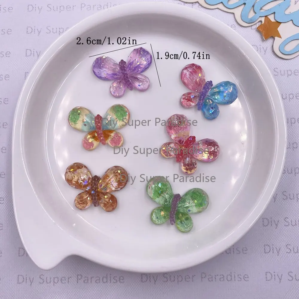 New 10PCS Mixed Colorful Glitter Resin Cartoon Crystal Butterfly Figurine Flatback Rhinestone DIY Wedding Decor Scrapbook Crafts